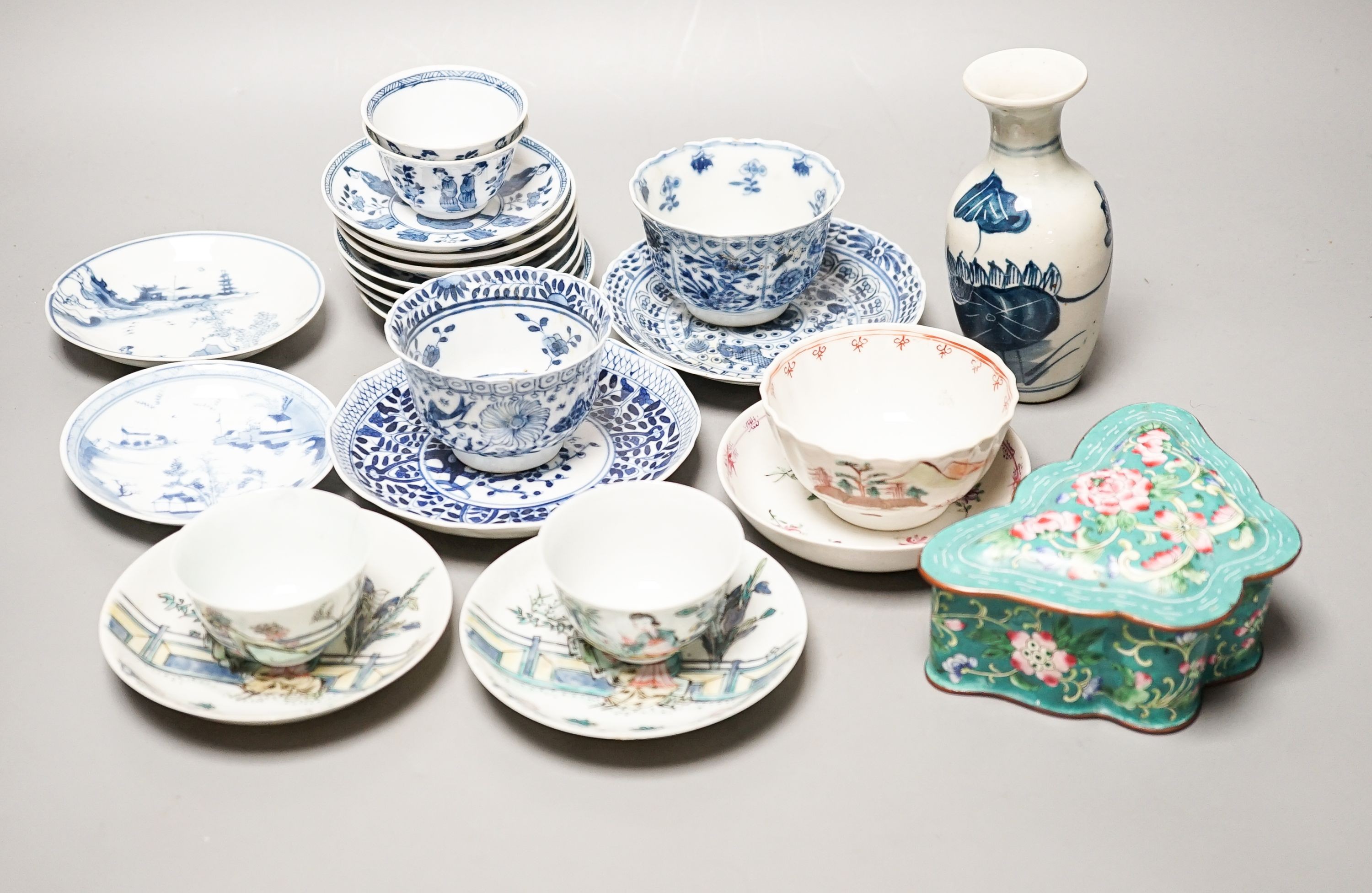 A group of Chinese porcelain teabowls and saucers, 18th-20th century